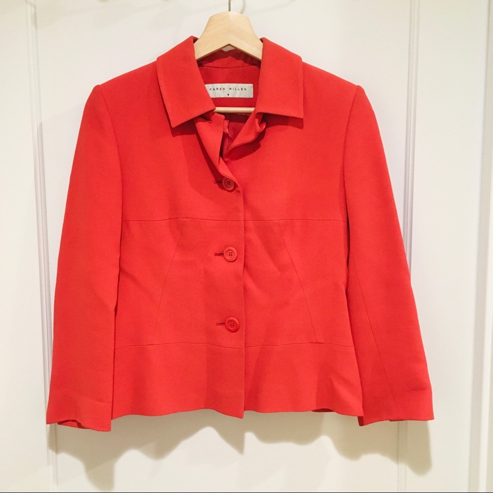 ⭐️ Karen Millen Red Cropped Blazer Button Front 8